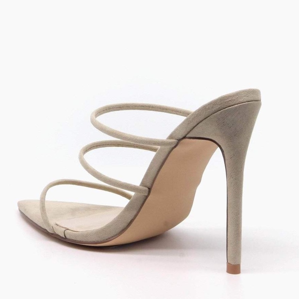 💛 3 Strap Stiletto Sexy Mules Heels Nude Taupe - Picture 4 of 4